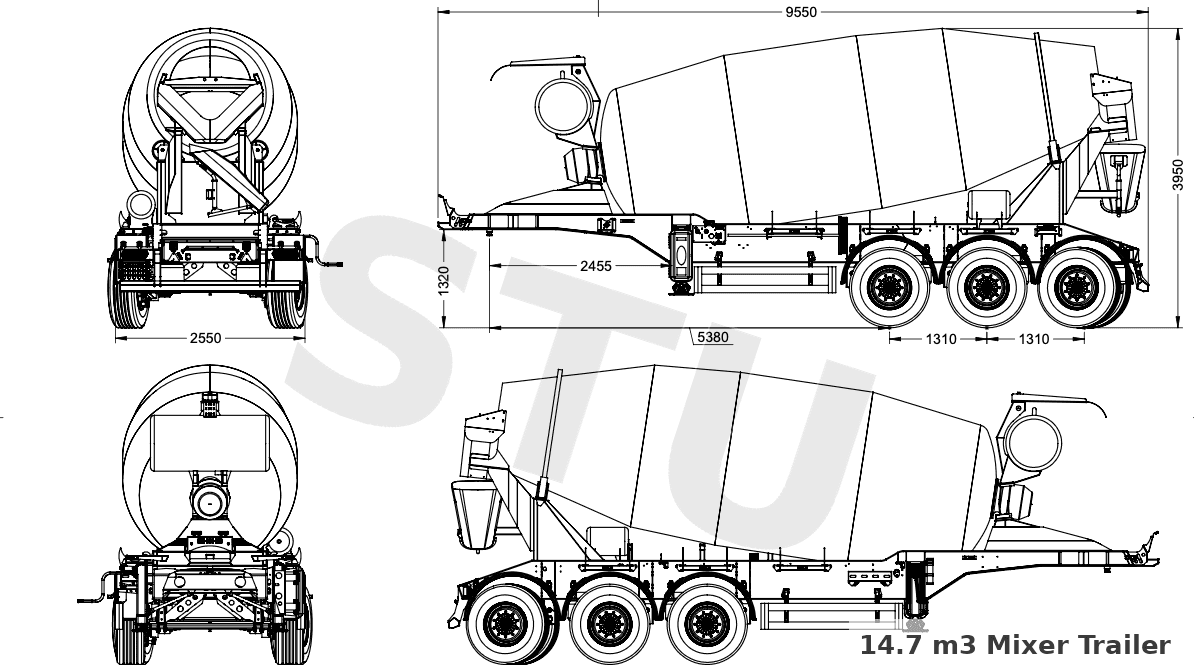 14.7 m³ Mixer Trailer Technical Drawing